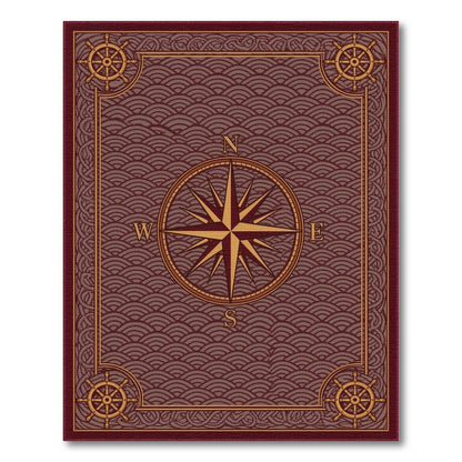 Coastal Beach Red Nautical Compass Area Rug