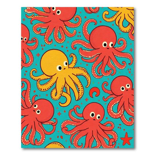 Red Yellow Octopus Aquatic Creatures Rug