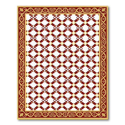 Crimson Gold Geometric Lattice Border Rug