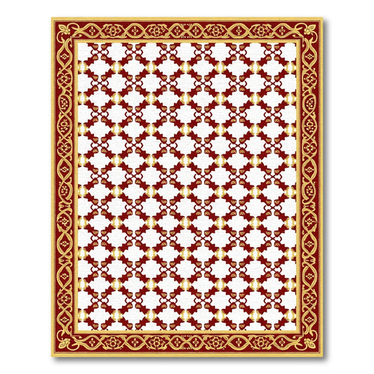 Crimson Gold Geometric Lattice Border Rug
