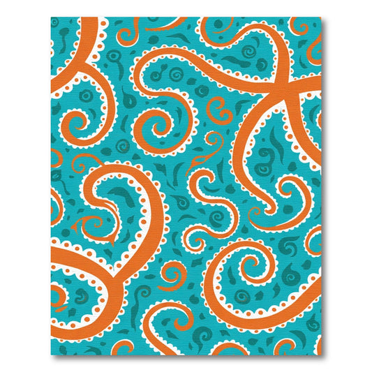 Orange Tentacle Swirl Aqua Rug