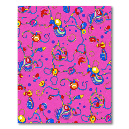 Whimsical Pink Blue Yellow Abstract Swirls Rug