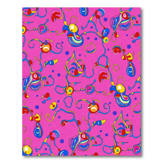 Whimsical Pink Blue Yellow Abstract Swirls Rug