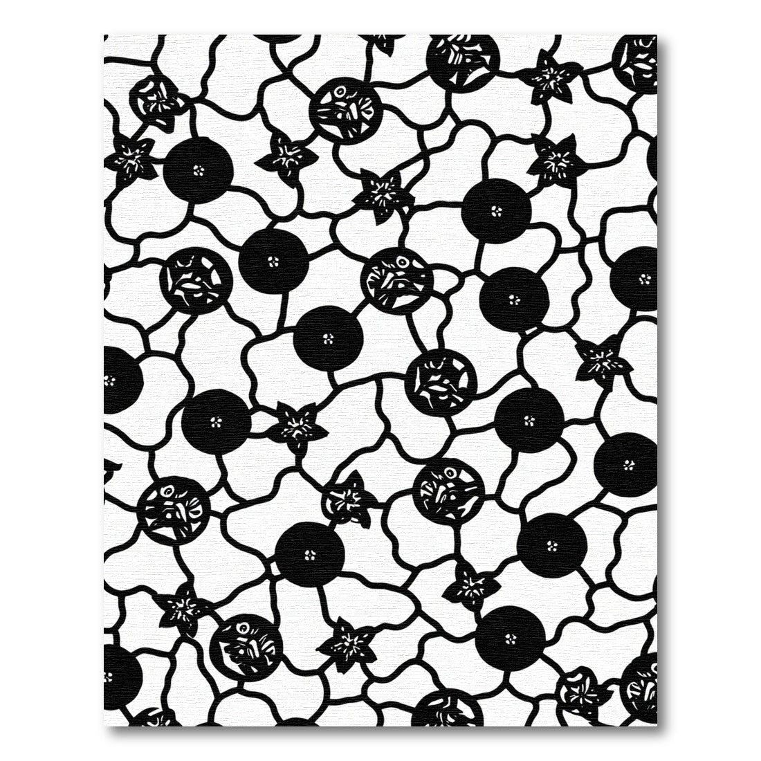 Black White Floral Vine Composition Rug