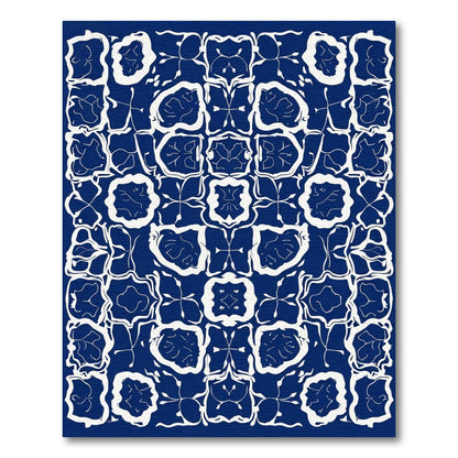 Indigo White Organic Tile Medallion Rug