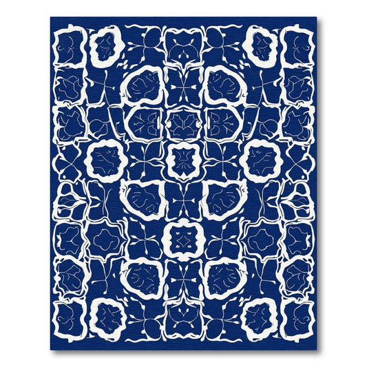 Indigo White Organic Tile Medallion Rug