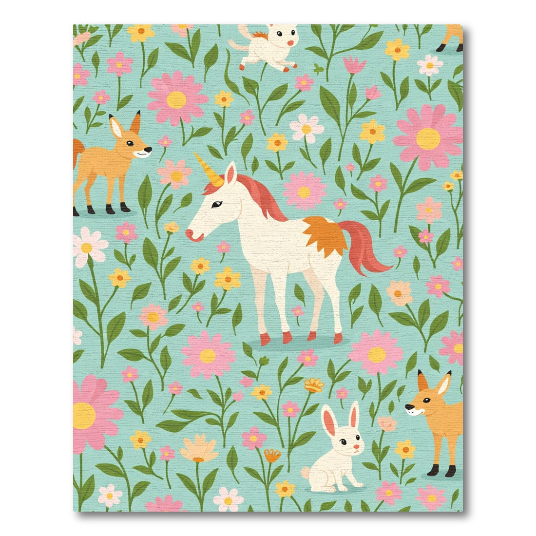 Whimsical Floral Animals Enchanted Meadow Rug