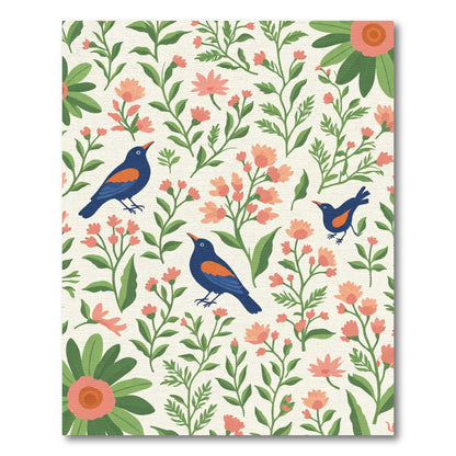 Blue Birds Amongst Coral Florals Rug