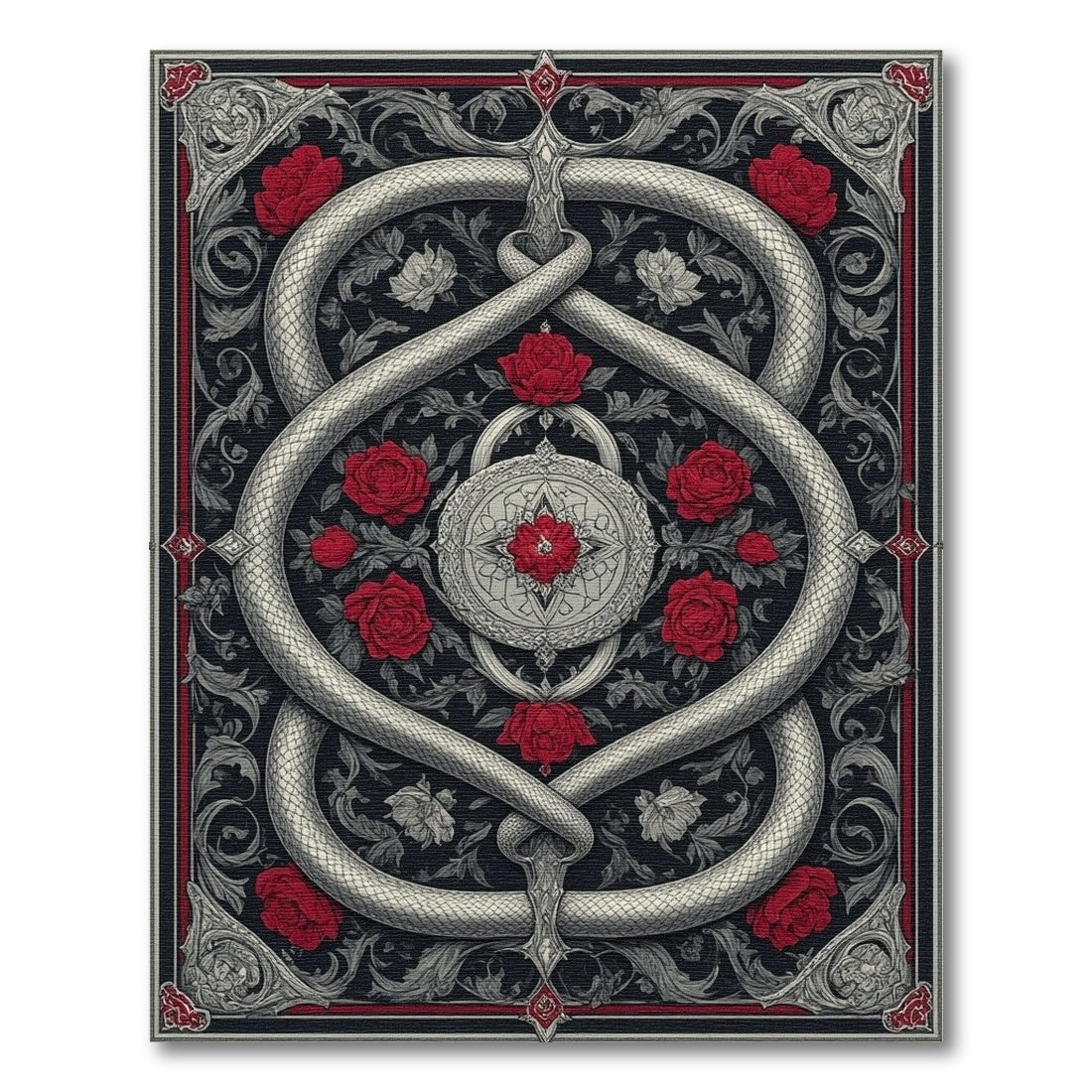 Silver Serpent Red Rose Area Rug