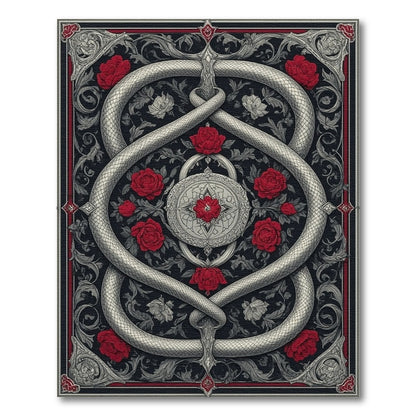 Silver Serpent Red Rose Area Rug