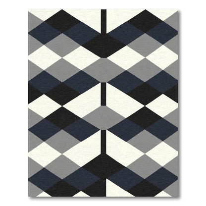 Graphic Diamond Grid Black Blue Rug