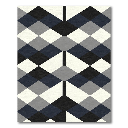 Graphic Diamond Grid Black Blue Rug