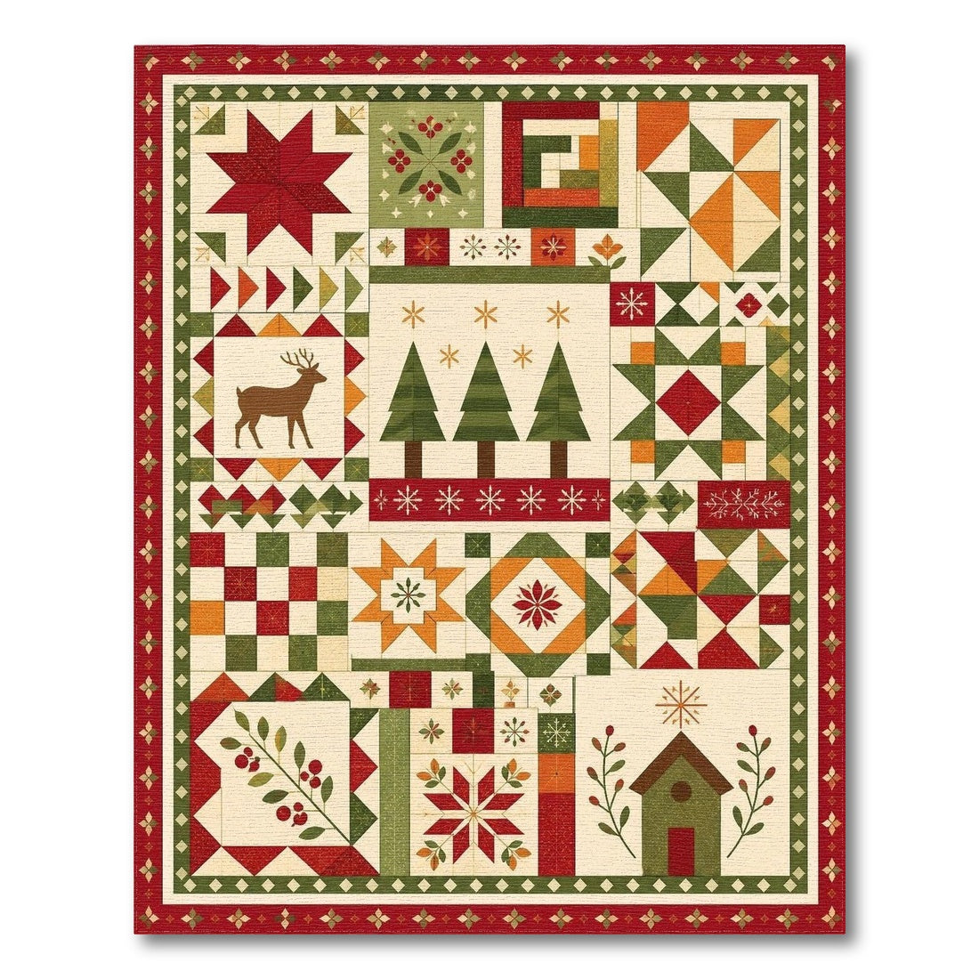Christmas Patchwork Deer Area Rug