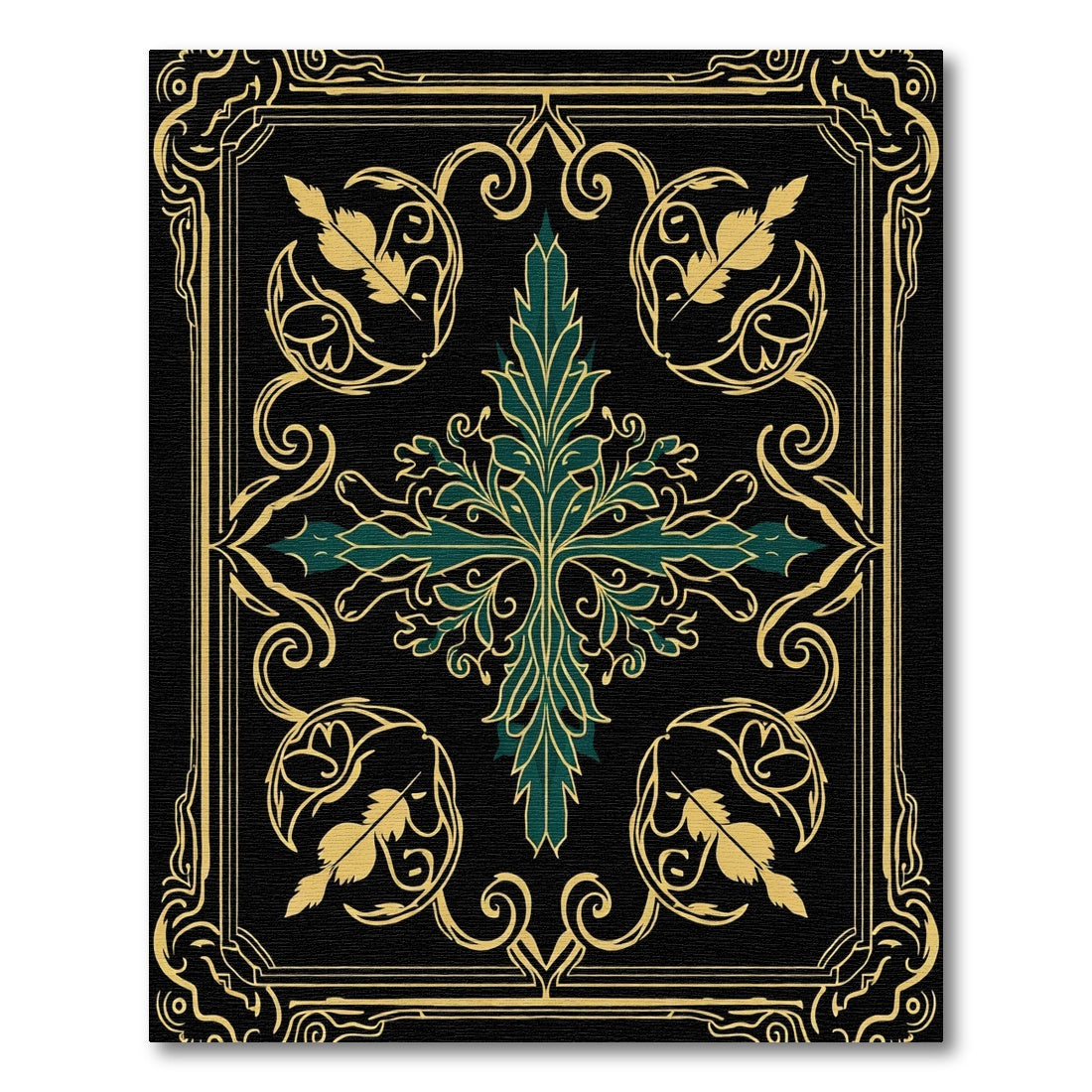 Emerald Gold Feathered Frieze Rug