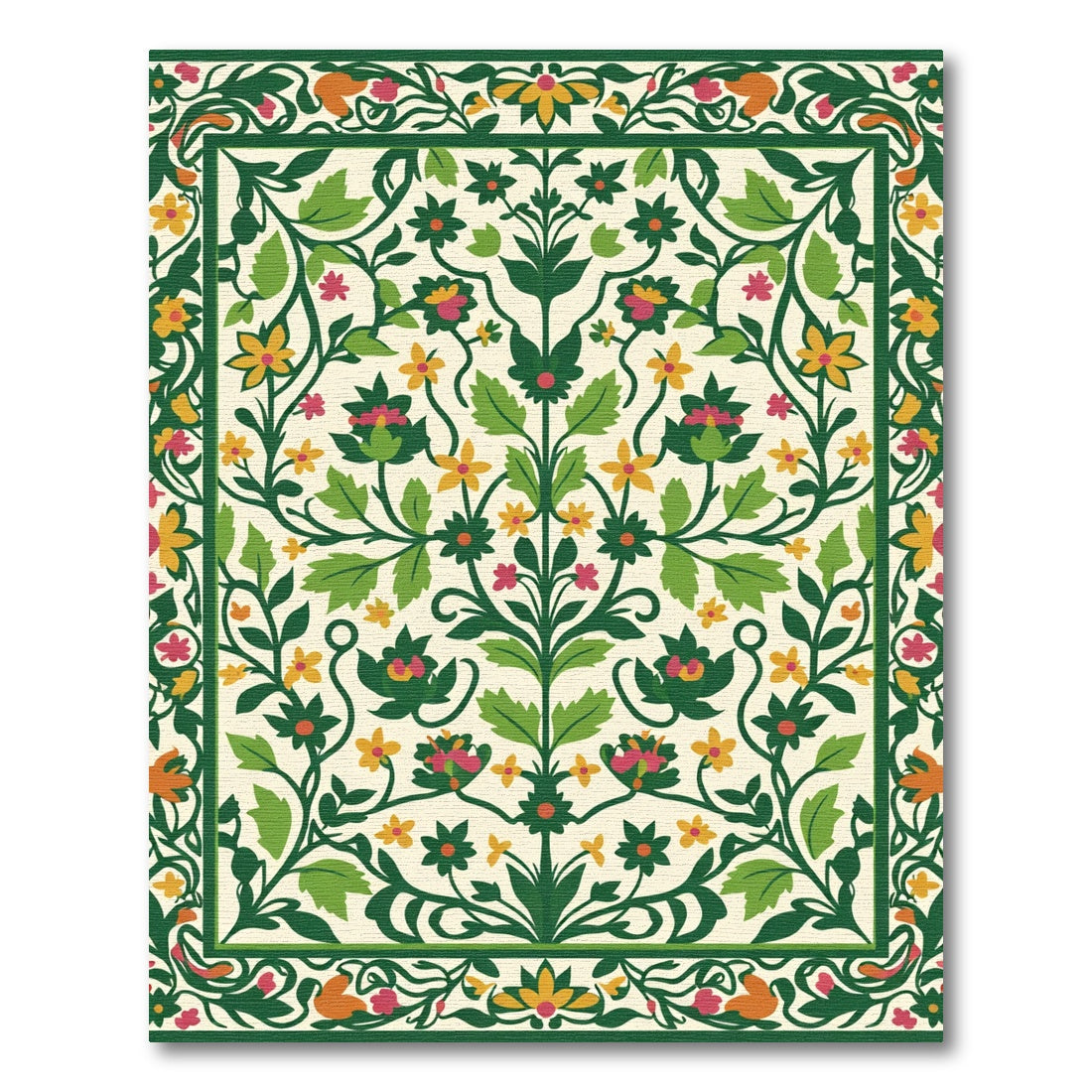 Green Floral Ivory Blossom Medallion Rug