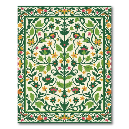 Green Floral Ivory Blossom Medallion Rug