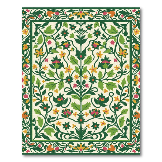 Green Floral Ivory Blossom Medallion Rug