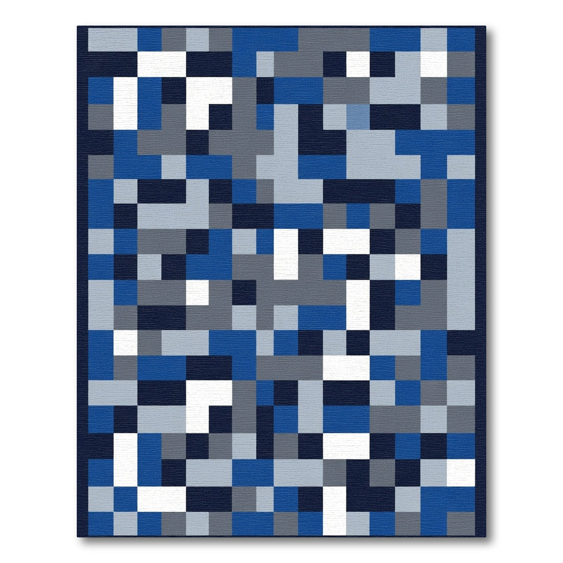 Blue Gray White Pixelated Geometry Rug