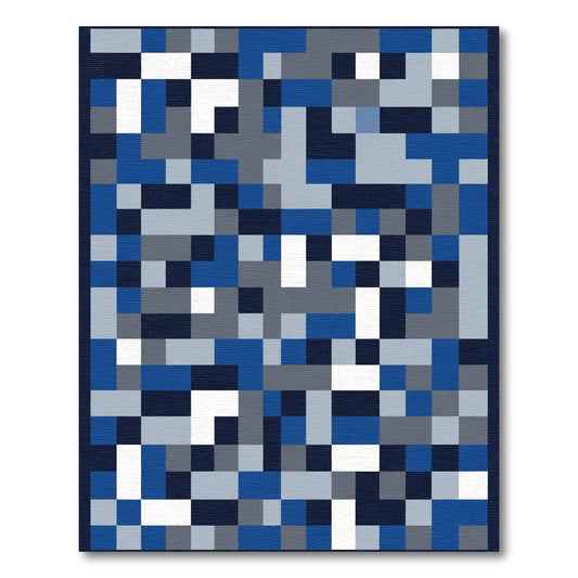 Blue Gray White Pixelated Geometry Rug