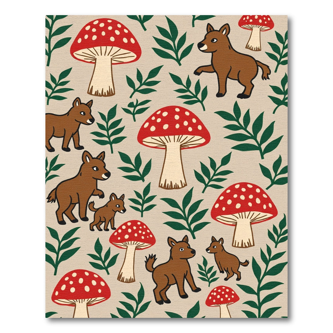 Woodland Foxes Red Mushroom Gathering Rug