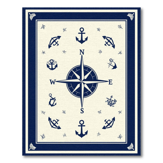 Navy Compass Anchor Area Rug