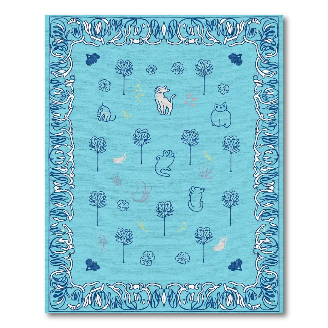 Light Blue Whimsical Animal Garden Rug