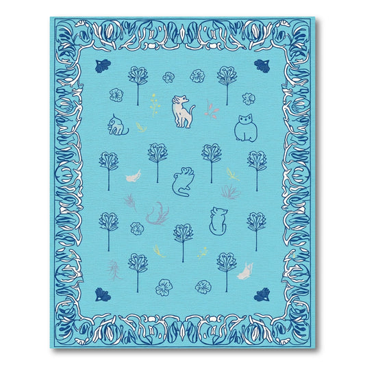 Light Blue Whimsical Animal Garden Rug
