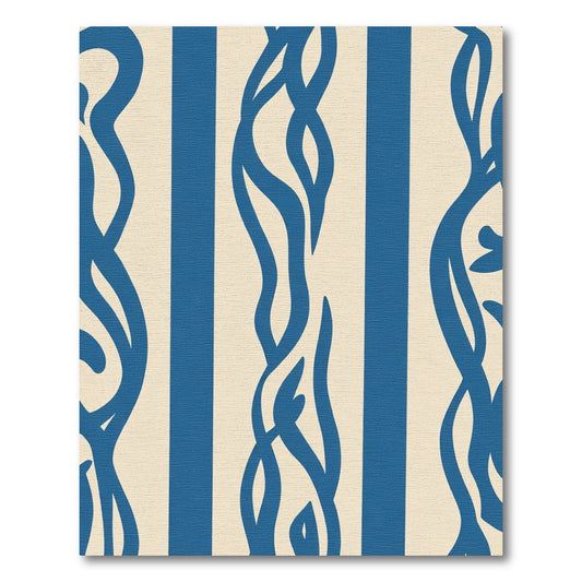 Blue Abstract Stripe Botanical Rug