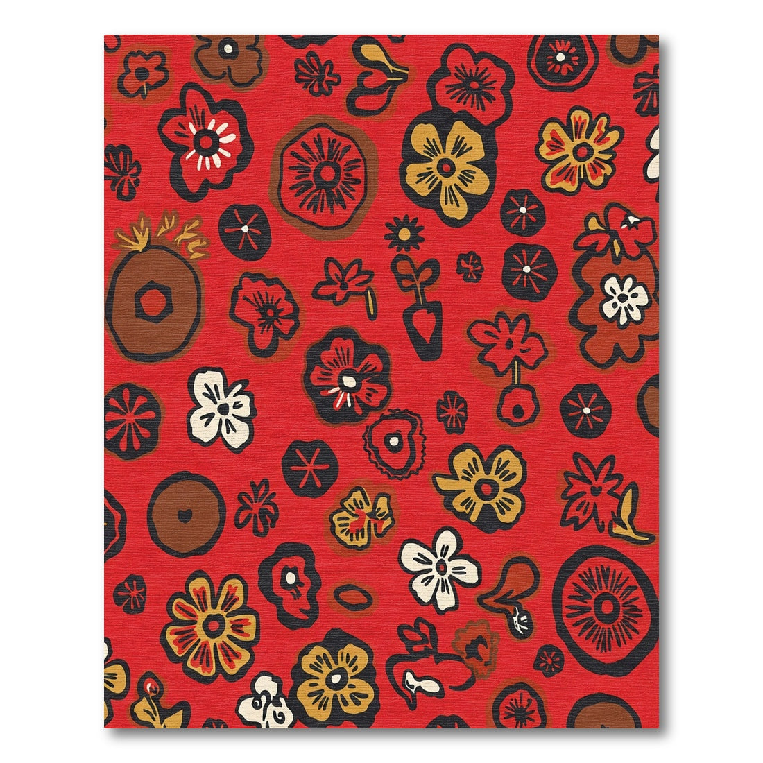 Vibrant Red Retro Floral Scatter Rug