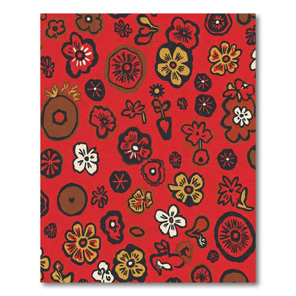 Vibrant Red Retro Floral Scatter Rug