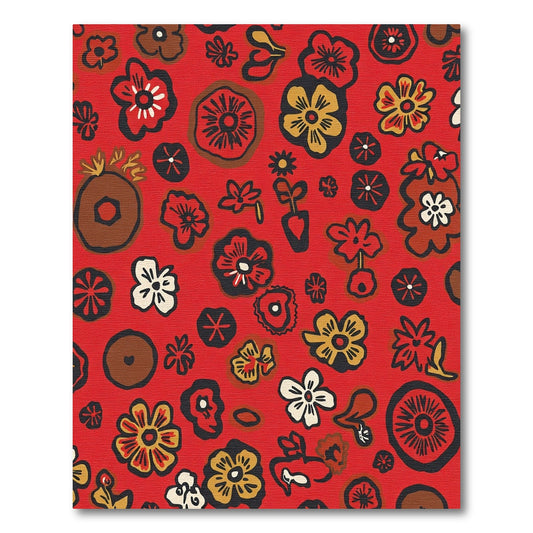 Vibrant Red Retro Floral Scatter Rug