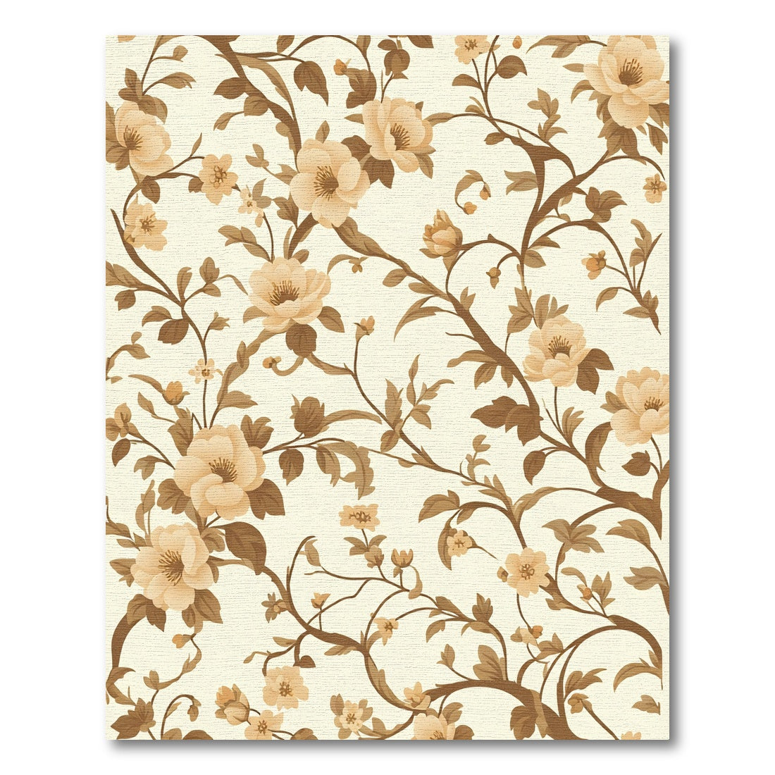 Cream Peaches Brown Floral Branches Rug