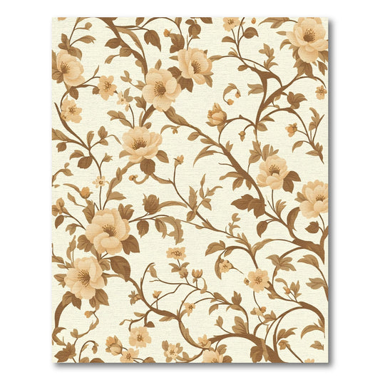 Cream Peaches Brown Floral Branches Rug