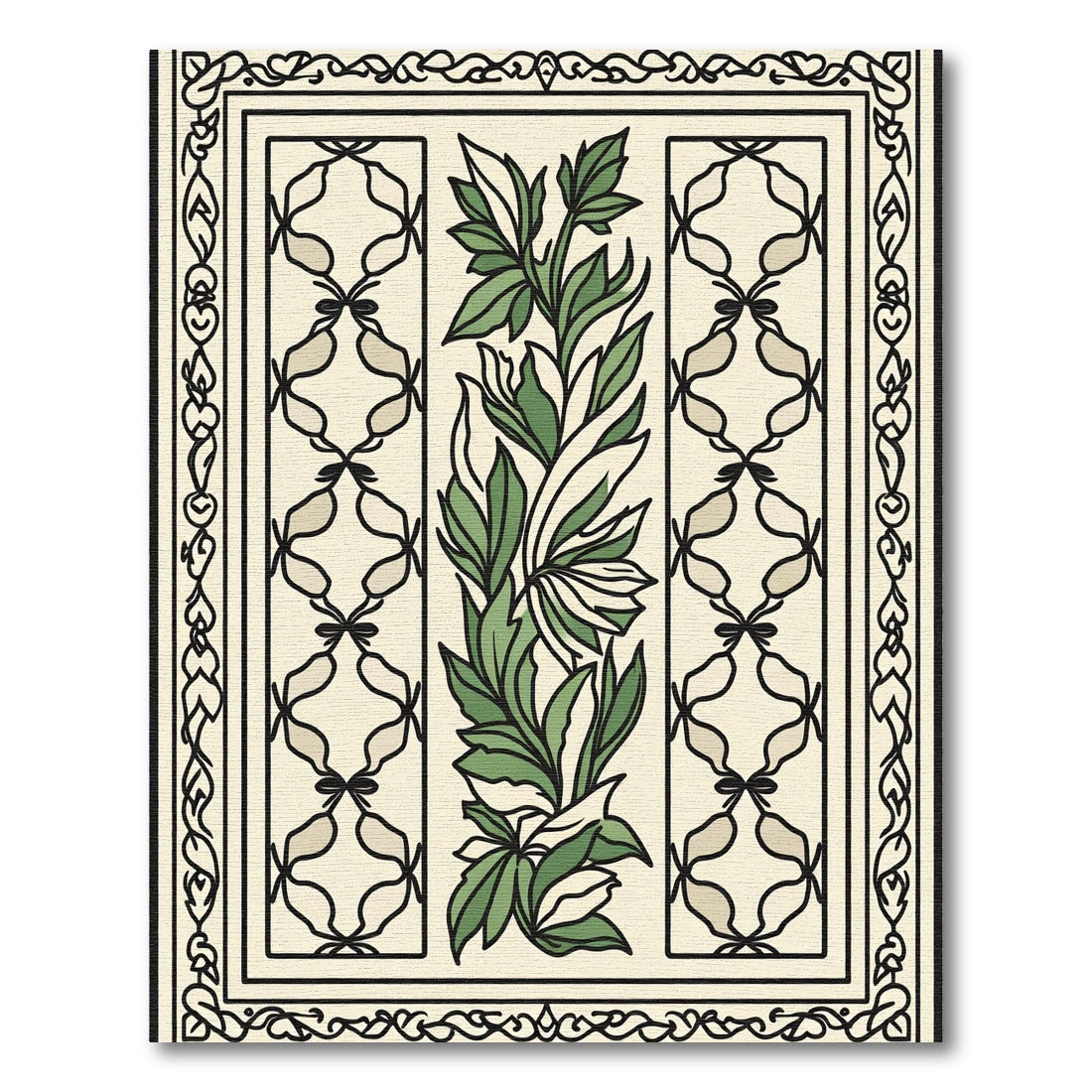 Cream and Green Botanical Garden Medallion Rug