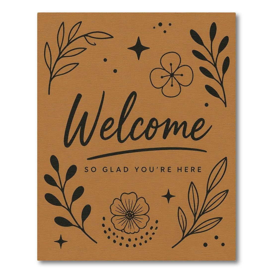 Welcome Brown Boho Floral Rug