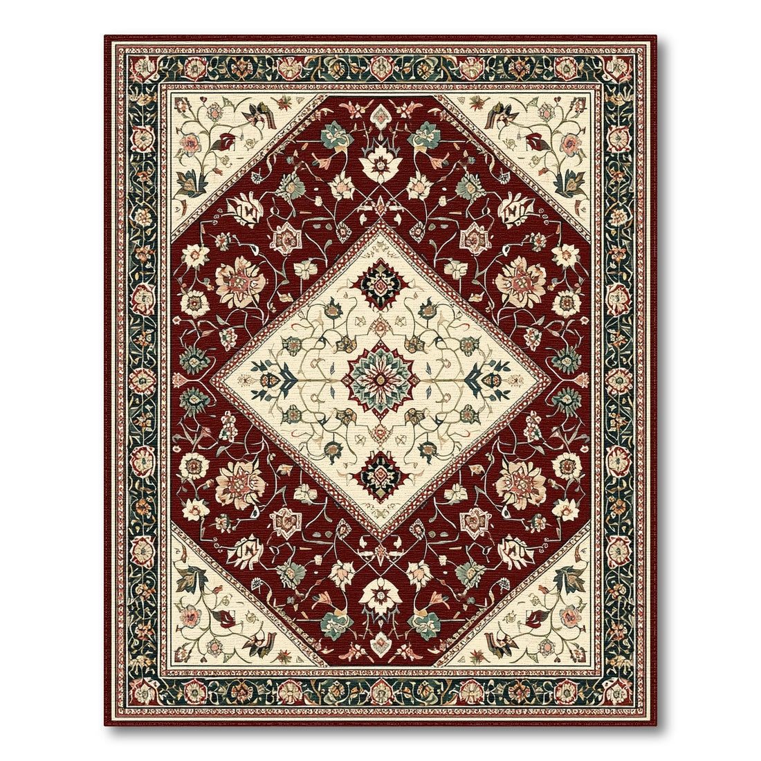 Traditional Persian Red Rich Red Persian Floral Medallion Area Rug