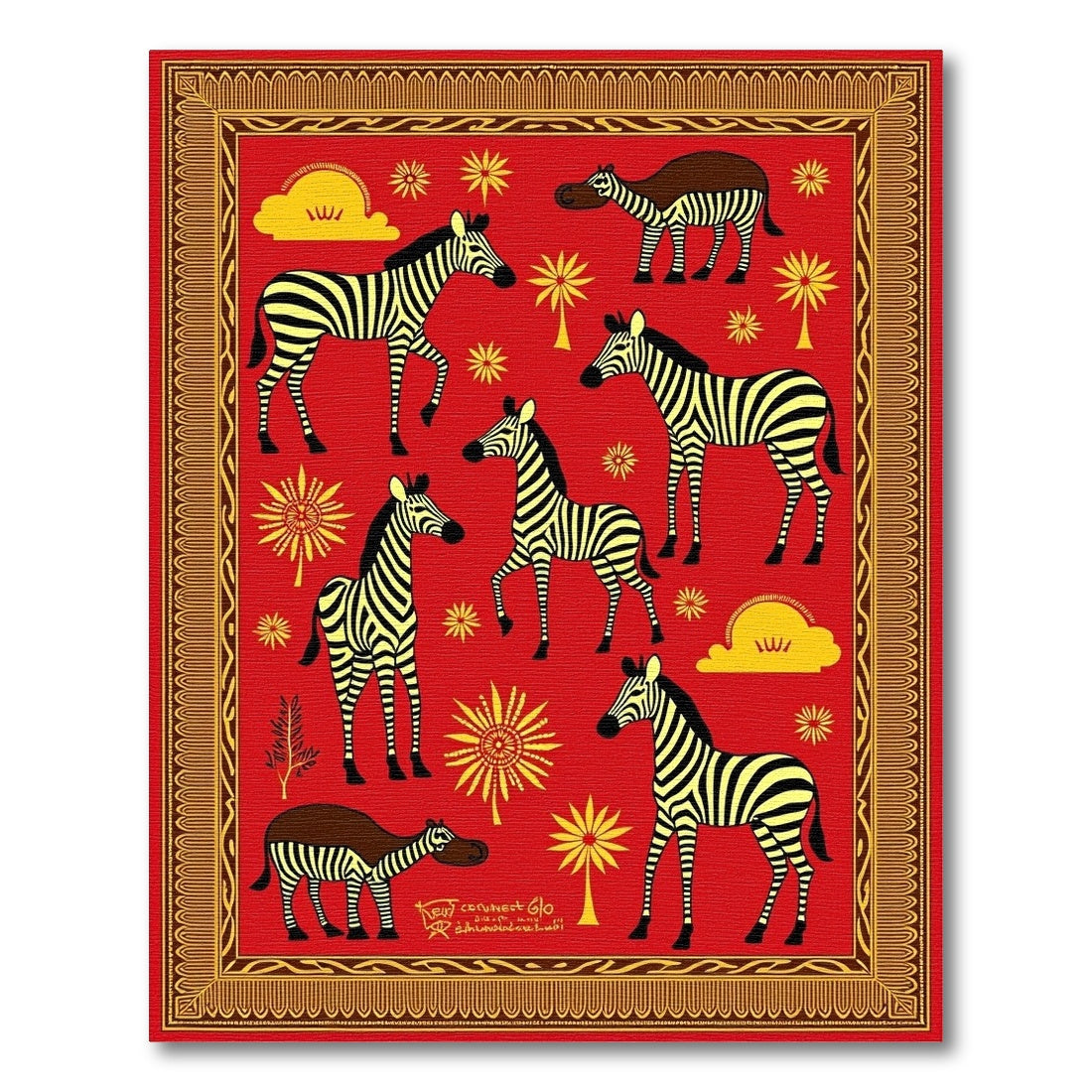 Red Zebra Safari Tribal Border Rug
