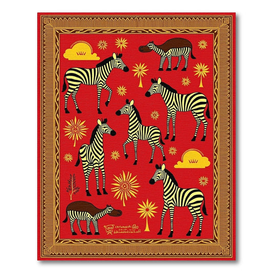 Red Zebra Safari Tribal Border Rug