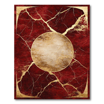 Red Marble Gold Medallion Area Rug