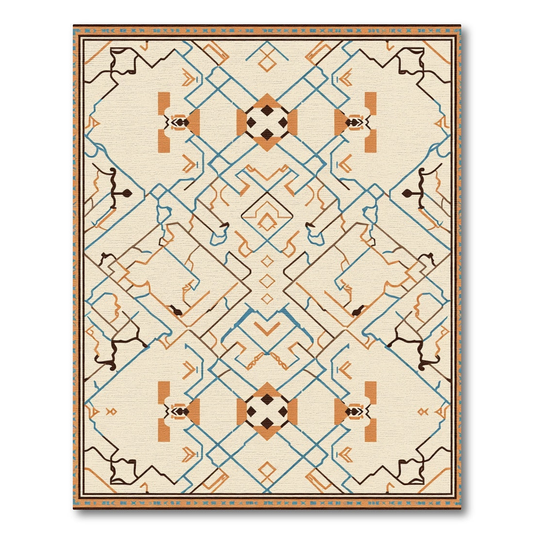 Cream Blue Orange Geometric Labyrinth Rug
