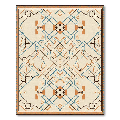 Cream Blue Orange Geometric Labyrinth Rug