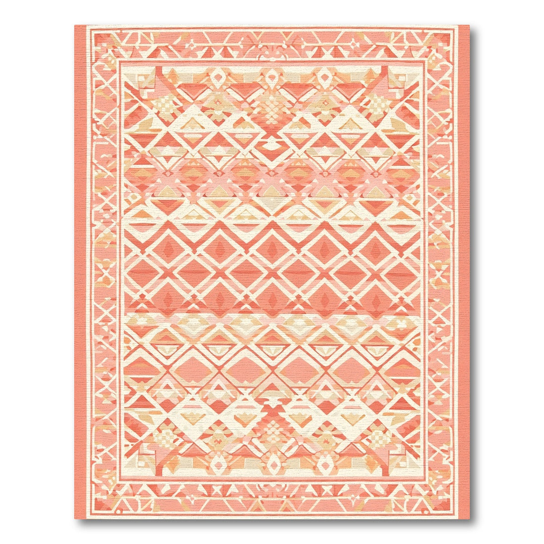 Coral Geometric Diamond Lattice Rug