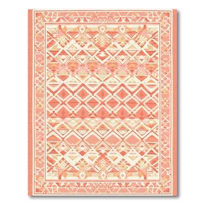 Coral Geometric Diamond Lattice Rug