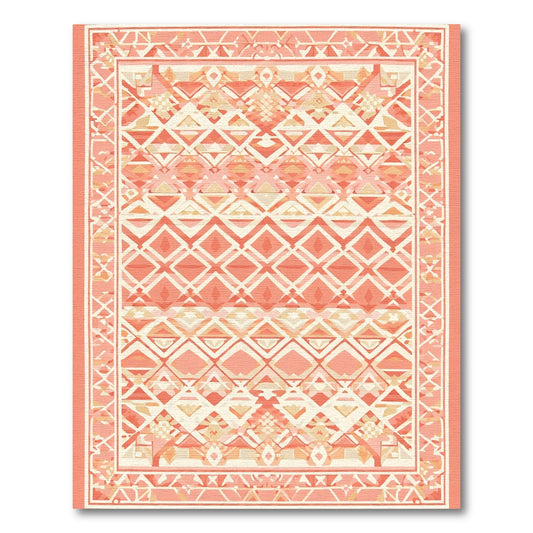 Coral Geometric Diamond Lattice Rug