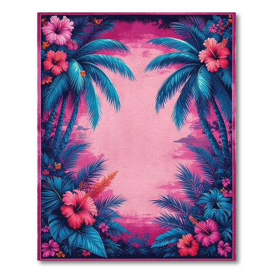 Pink Hibiscus Palm Washable Area Rug