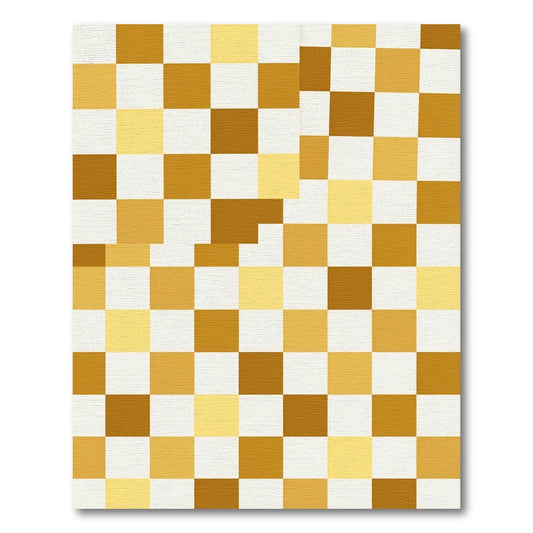Golden Amber Checkerboard Squares Rug