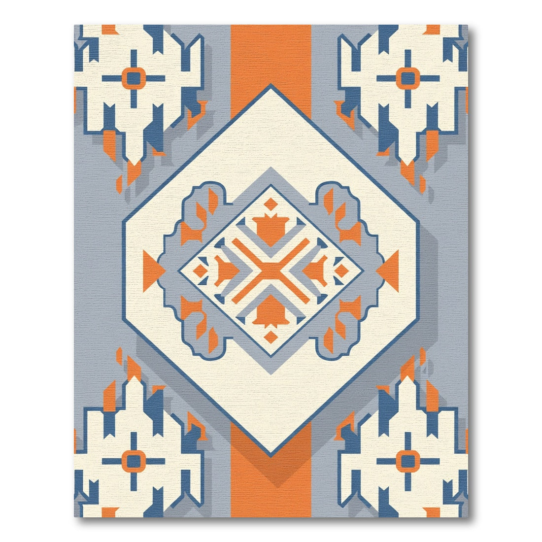 Orange Blue Cream Geometric Medallion Rug