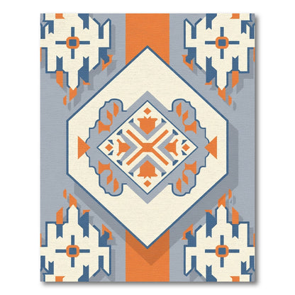Orange Blue Cream Geometric Medallion Rug
