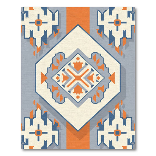 Orange Blue Cream Geometric Medallion Rug