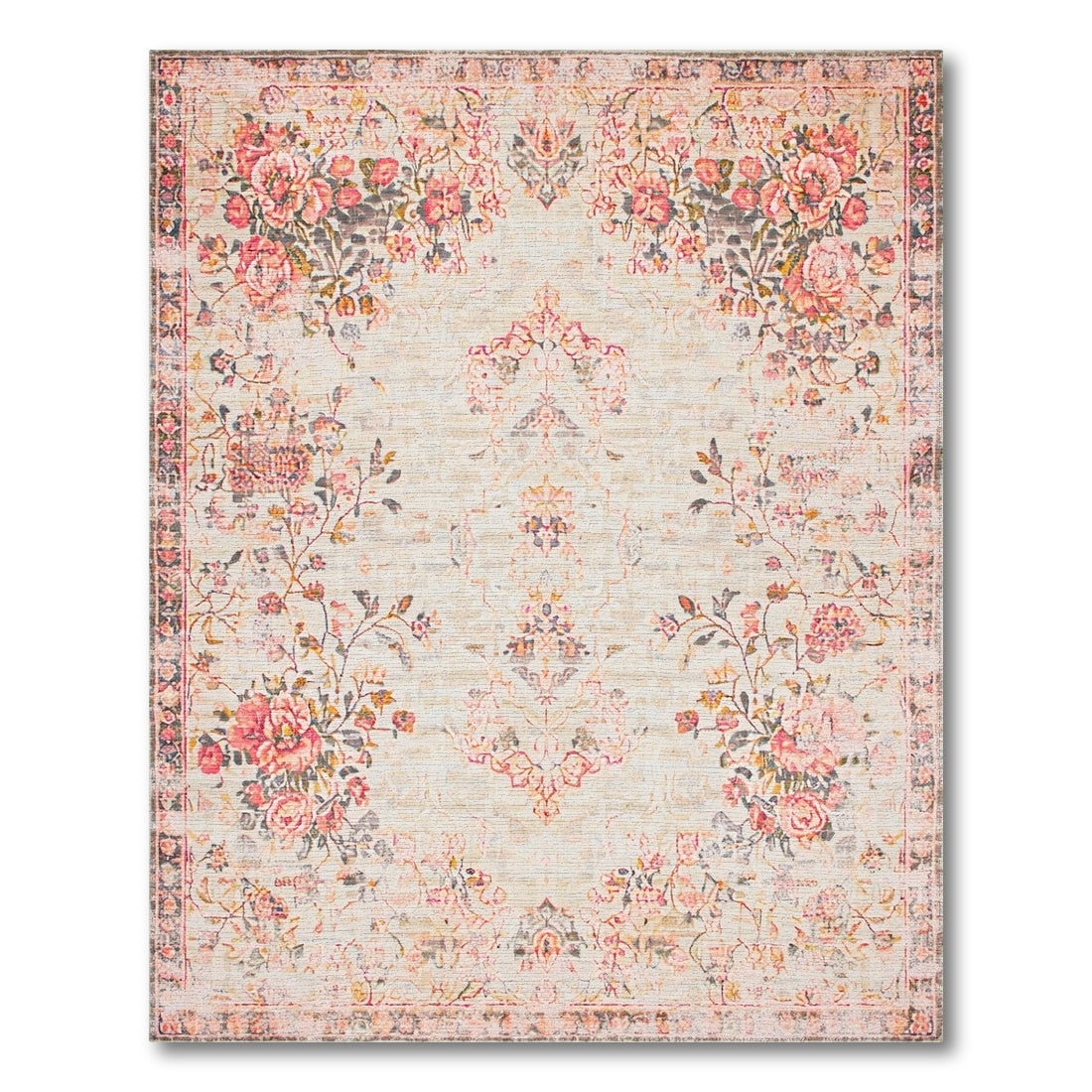 Vintage Pink Rose Floral Area Rug